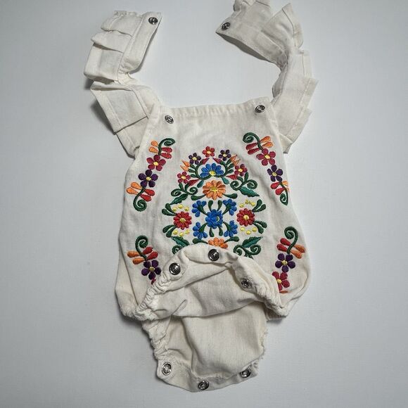 Mexican Embroidered Floral Folk Manta Bodysuit One Piece Romper Baby 0-6 Mos - Picture 6 of 7